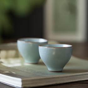 丰子汝窑 初圆杯2入 茶杯单杯手工汝瓷茶具陶瓷开片品茗杯初圆对杯