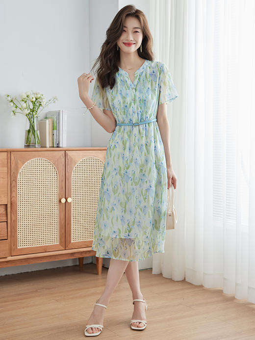【专属特价】熙世界浪漫清新油画感碎花连衣裙女夏季新款温柔风小个子花色裙子 商品图4