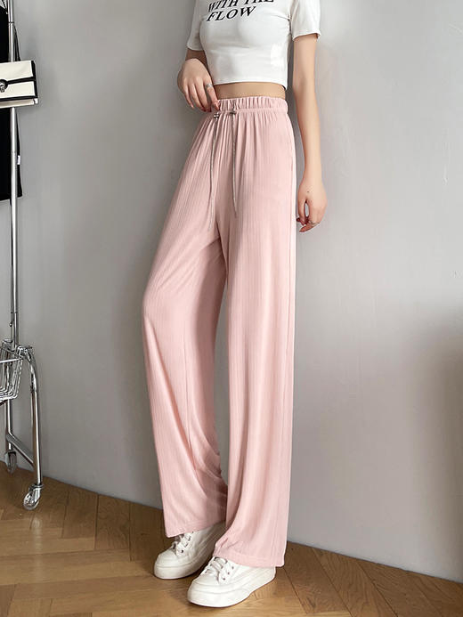 OLrain欧芮儿法式坑条阔腿休闲裤女夏季2023年新款小个子窄版长裤 商品图2