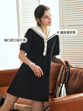 OLrain欧芮儿法式海军领连衣裙女夏季2023新款宽松黑色减龄卫衣裙