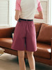 OLrain欧芮儿法式玫红色休闲裤女夏季2023新款高腰直筒阔腿五分裤 商品缩略图2