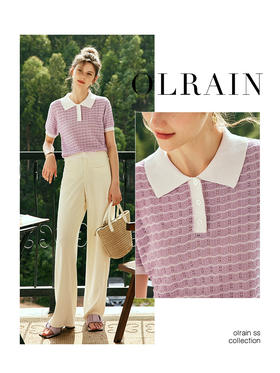 OLrain欧芮儿法式polo条纹针织衫女女夏季2023新款撞色冰丝套头衫