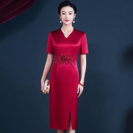 JC-WR5295夏季年轻短袖喜庆喜婆婆婚礼婚宴礼服旗袍裙连衣裙喜服 商品图0