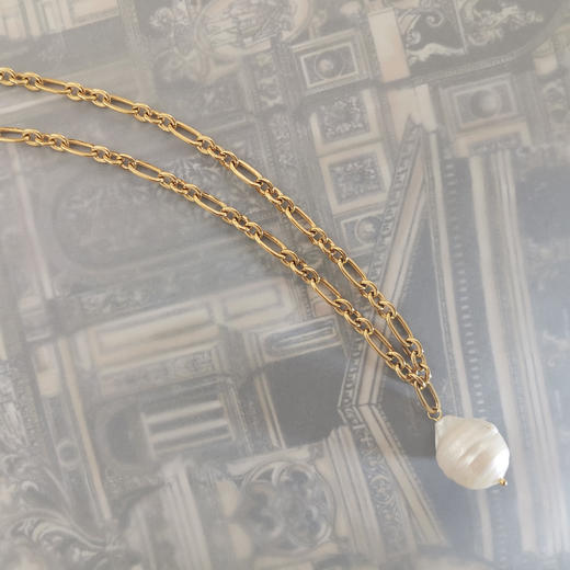 OKBA60272真金电镀欧美法式小众轻奢巴洛克珍珠长款项链毛衣链 商品图2