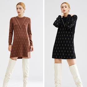 【特价款不退不换】阿菁娜秋冬新款原创复古花纹三色芝麻点提花减龄高级两件式A27D312035
