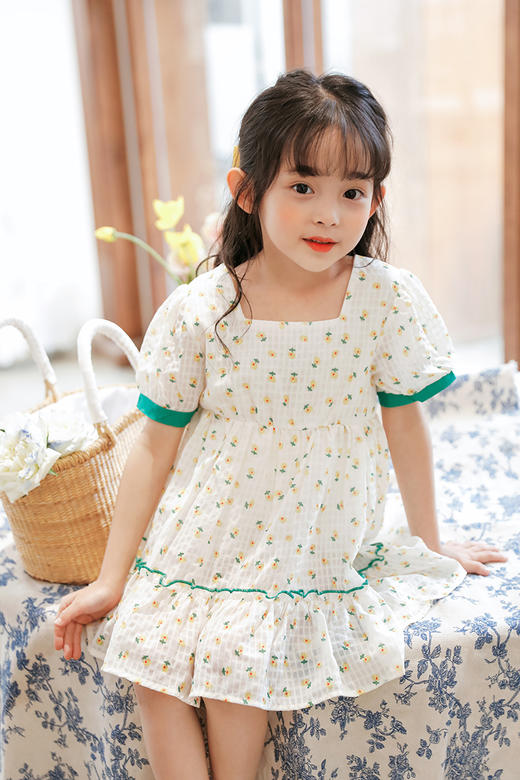 贝贝怡童装女童小清新短袖连衣裙夏季新款女孩纯棉碎花裙洋气裙子 商品图6