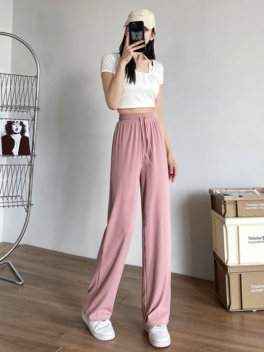 OLrain欧芮儿法式窄版阔腿休闲裤女夏季2023新款高腰直筒冰爽裤子 商品图3