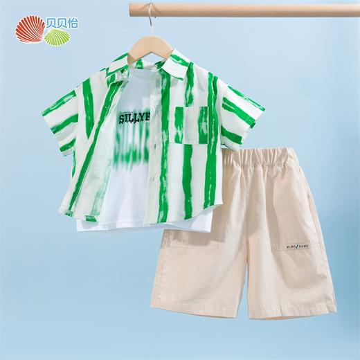 贝贝怡男童夏季衬衫套装新款儿童夏天短袖短裤上衣宝宝三件套232T2597 商品图5