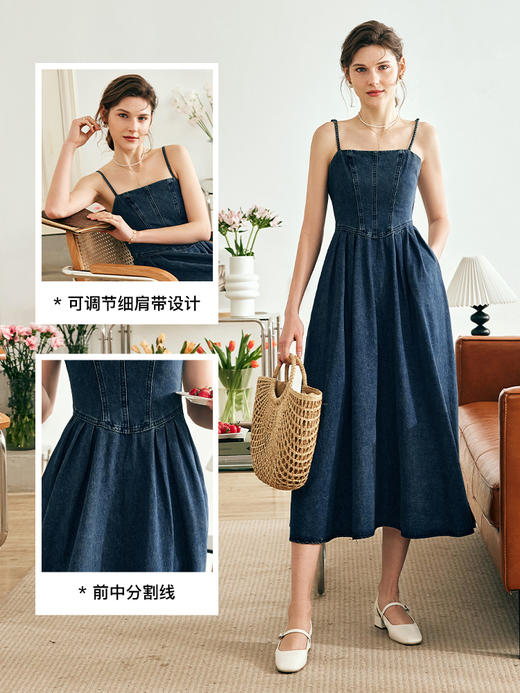 OLrain欧芮儿法式牛仔吊带连衣裙女夏季2023年新款收腰复古背心裙 商品图1
