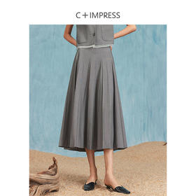 BQ2303011西嘉C+IMPRESS百褶裙夏季新半身裙女高腰长款时髦知识分子风