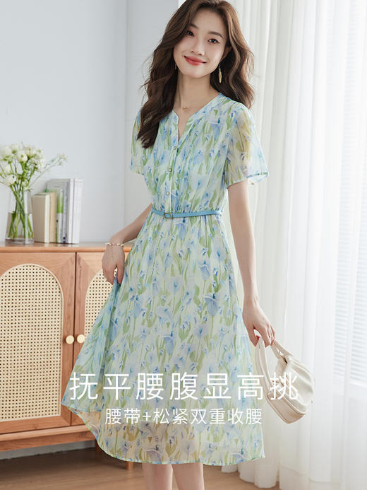 【专属特价】熙世界浪漫清新油画感碎花连衣裙女夏季新款温柔风小个子花色裙子 商品图1