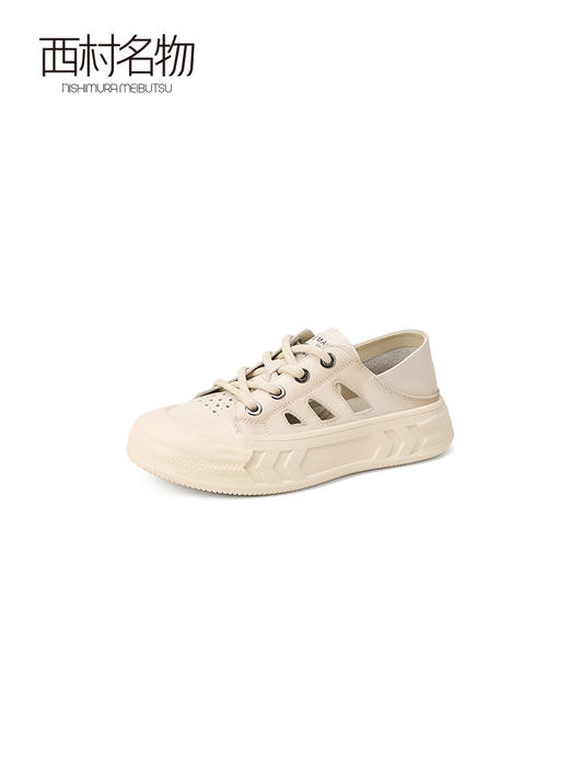 西村名物2023秋季新款复古透气镂空两穿小白鞋女百搭板鞋33991 商品图1