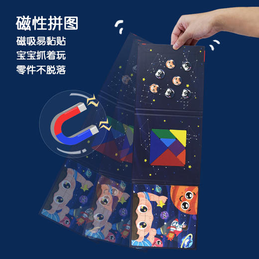 【多功能折叠磁性七巧板拼图】Harpaper磁性3in1 三折页折叠拼图 太空入门级七巧板拼图 儿童益智玩具 商品图2