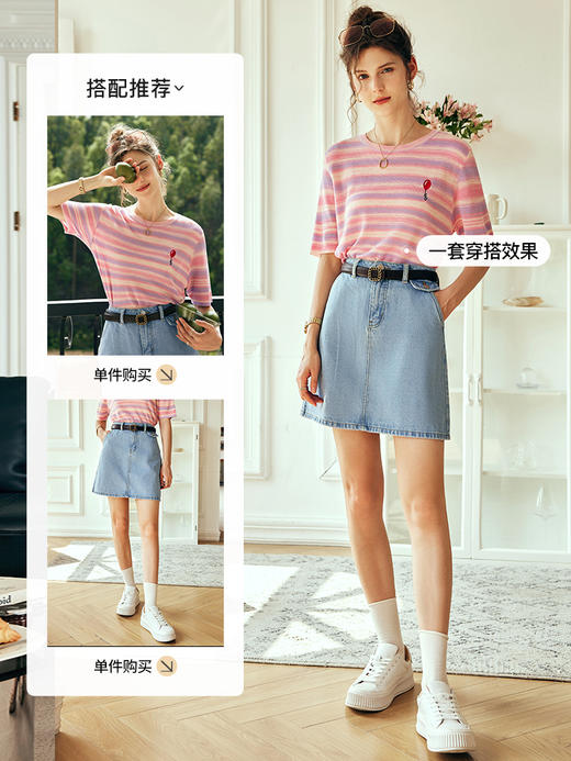 OLrain欧芮儿法式条纹针织衫女夏季2023年新款宽松刺绣撞色套头衫 商品图3