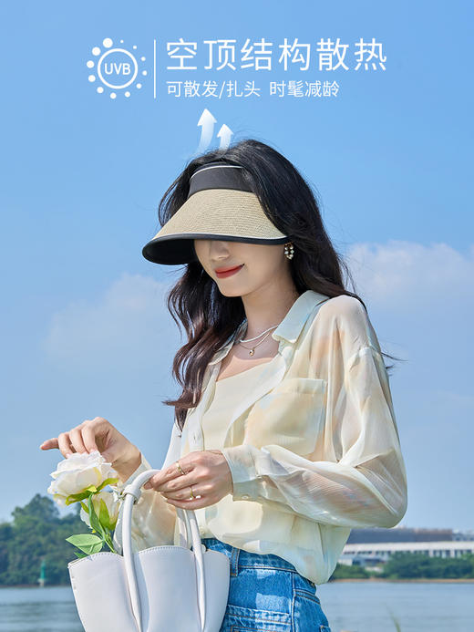 熙世界防紫外线遮阳防晒帽空顶帽子女夏季大檐空顶黑胶太阳帽草帽 商品图2