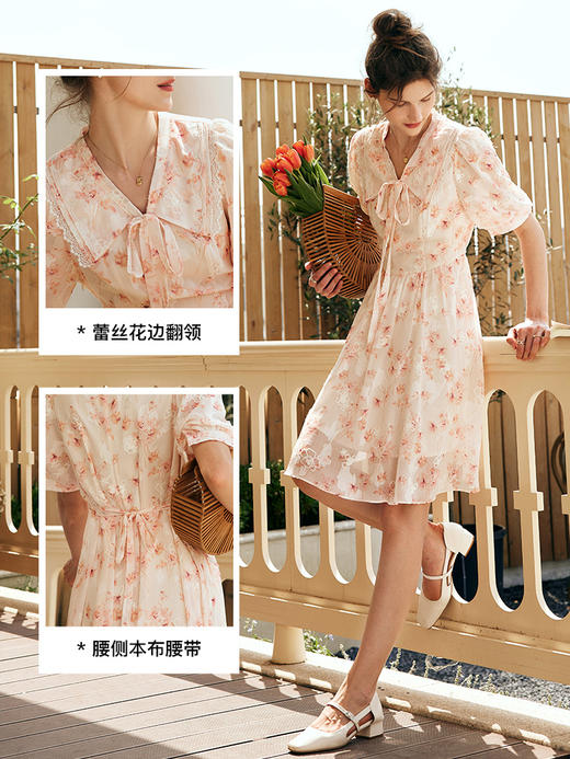 OLrain欧芮儿法式V领碎花雪纺连衣裙女夏季2023新款收腰刺绣裙子 商品图1