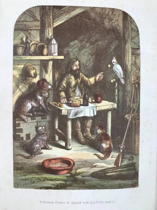 约19世纪后期 鲁宾逊漂流记 12幅彩色插图 漆布精装32开 商品图2