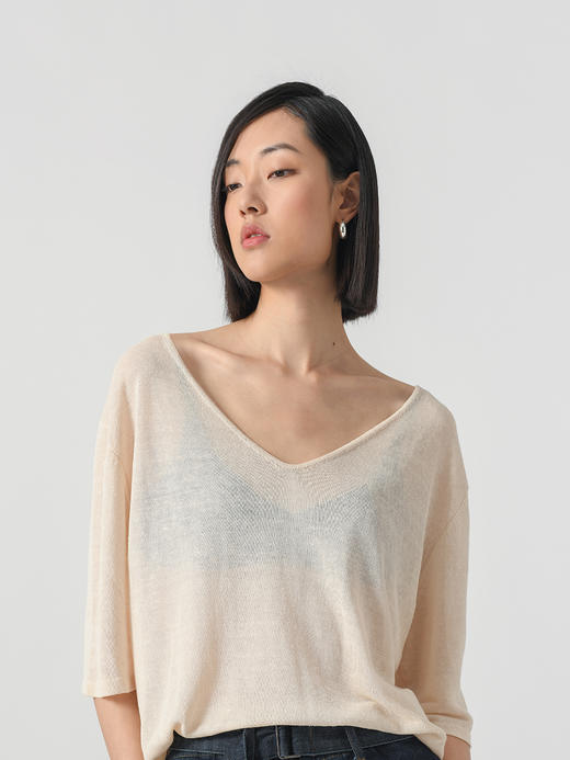 汉麻混纺针织短袖T恤 商品图0