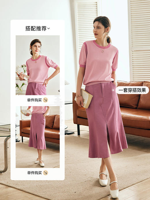 OLrain欧芮儿法式粉色针织衫女夏季2023年新款宽松撞色冰爽套头衫 商品图3