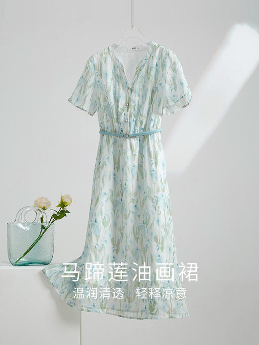【专属特价】熙世界浪漫清新油画感碎花连衣裙女夏季新款温柔风小个子花色裙子 商品图3