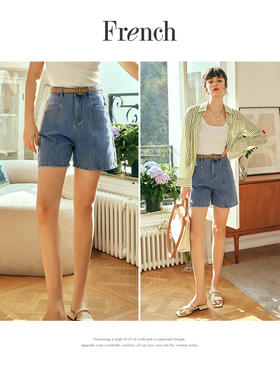 OLrain欧芮儿法式短款牛仔裤女夏季2023年新款高腰复古百搭A字裤