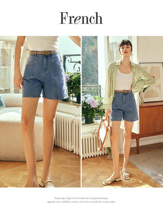 OLrain欧芮儿法式短款牛仔裤女夏季2023年新款高腰复古百搭A字裤 商品图0