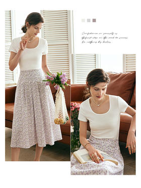 OLrain欧芮儿法式米白色短袖T恤女夏季2023年新款修身针织套头衫