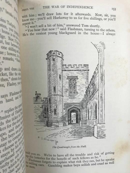 1897年 托马斯·休斯《汤姆·布朗的校园时光》 埃德蒙·苏利文约百幅精美插图 漆布精装32开 商品图5