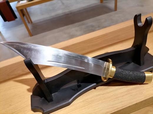 狼王刀 百炼花纹钢烧刃 包珍珠鱼皮 真皮皮套 商品图0