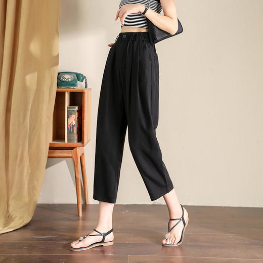 夏季薄款哈伦裤，宽松女裤棉麻九分裤高腰亚麻休闲裤小个子裤子KQL-322H8953 商品图1