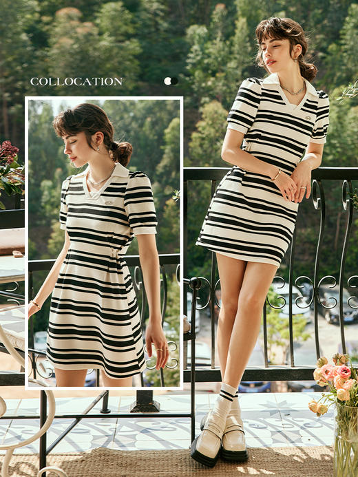 OLrain欧芮儿法式条纹polo连衣裙女夏季2023年新款小个子针织裙子 商品图3