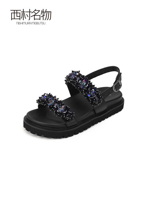 西村名物2023夏季新款平底凉鞋女法式一字带休闲沙滩凉拖23521 商品图2