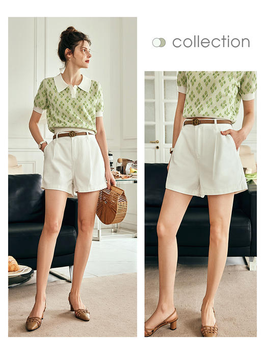 OLrain欧芮儿法式白色牛仔裤女夏季2023新款高腰直筒阔腿A字短裤 商品图0