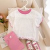 【女童T恤2023新款经典小圆领粉色裙】夏季女宝宝网红洋气皱布儿童时髦上衣短袖夏装潮，舒适透气 商品缩略图2