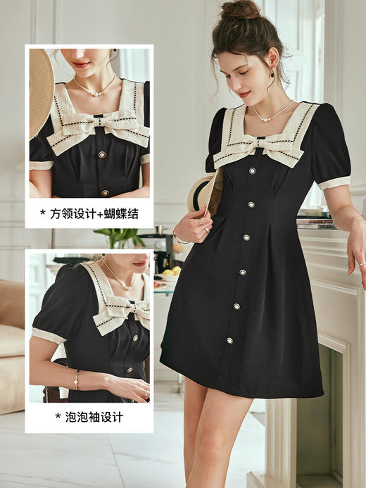 OLrain欧芮儿法式方领小香风连衣裙女夏季2023新款收腰小个子裙子 商品图1