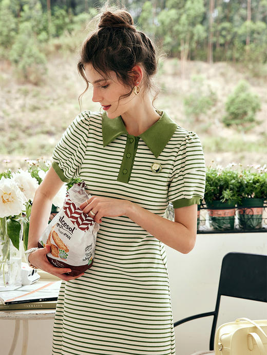 OLrain欧芮儿法式POLO领条纹连衣裙女夏季2023年新款小清新卫衣裙 商品图1