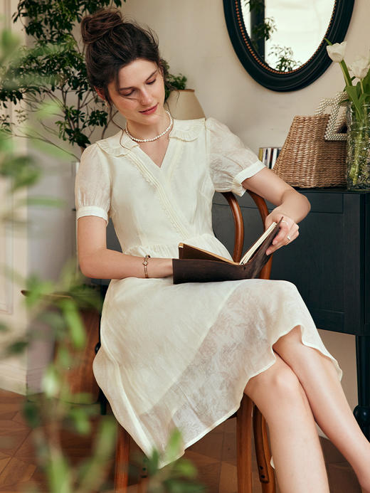 OLrain欧芮儿法式娃娃领网纱连衣裙女夏季2023年新款收腰仙女裙子 商品图3