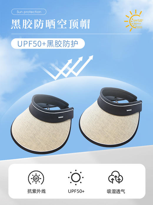 熙世界防紫外线遮阳防晒帽空顶帽子女夏季大檐空顶黑胶太阳帽草帽 商品图4