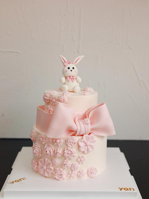 双层粉色翻糖蝴蝶结兔兔（需提前一天预定） 商品图0