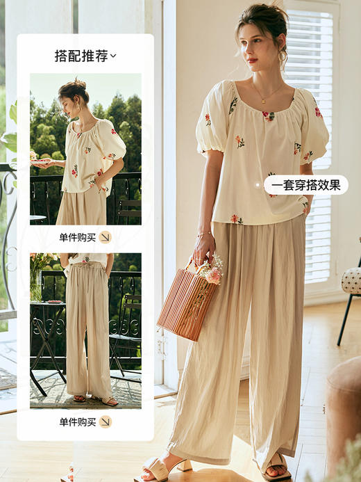 OLrain欧芮儿法式方领碎花蕾丝雪纺衫女夏季2023新款宽松刺绣小衫 商品图3