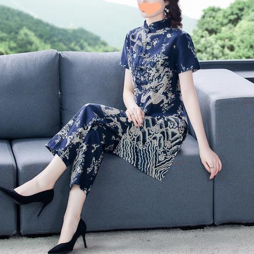夏季新款民族风棉麻时尚休闲套装洋气唐装休闲裤妈妈旗袍两件套DD 商品图3
