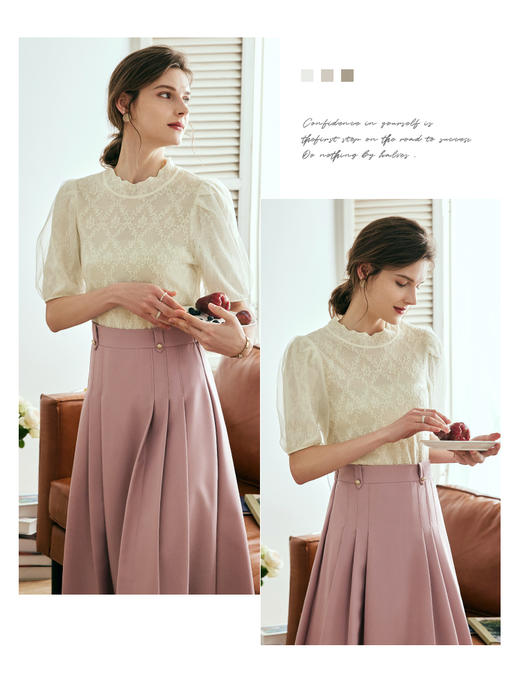 OLrain欧芮儿法式提花针织衫女夏季2023新款修身欧根纱拼接套头衫 商品图2