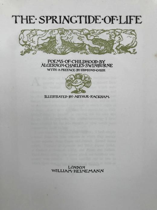 鬼才拉克姆限量签名本！1918年 斯温伯恩《生命之春：儿童诗集》 9幅彩色手工贴图与多幅黑白文间插图 犊皮（vellum）脊精装大16开 商品图4