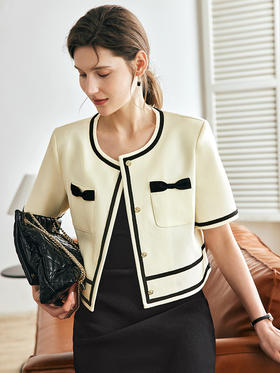 OLrain欧芮儿法式小香风短外套女夏季2023年新款宽松撞色薄款上衣