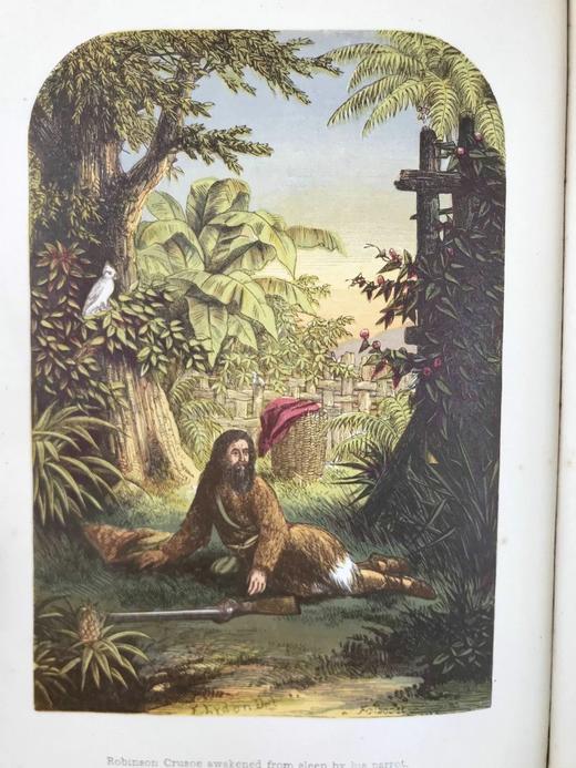 约19世纪后期 鲁宾逊漂流记 12幅彩色插图 漆布精装32开 商品图6