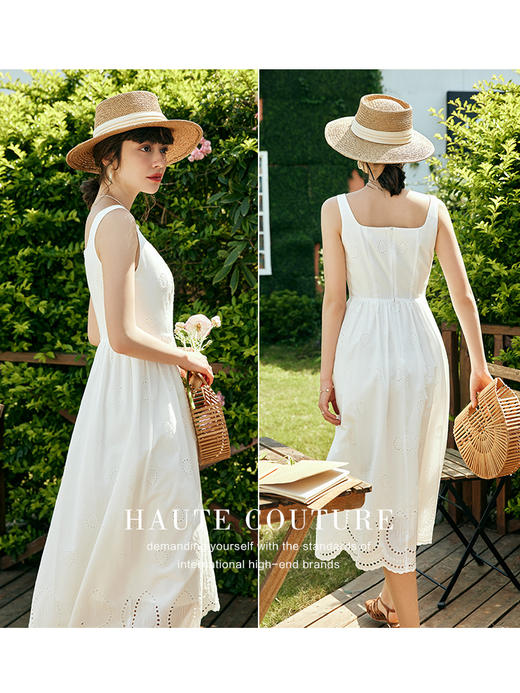 OLrain欧芮儿法式白色吊带连衣裙女夏季2023年新款收腰刺绣A字裙 商品图2