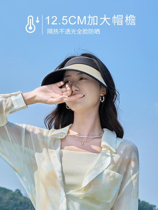 熙世界防紫外线遮阳防晒帽空顶帽子女夏季大檐空顶黑胶太阳帽草帽 商品图3