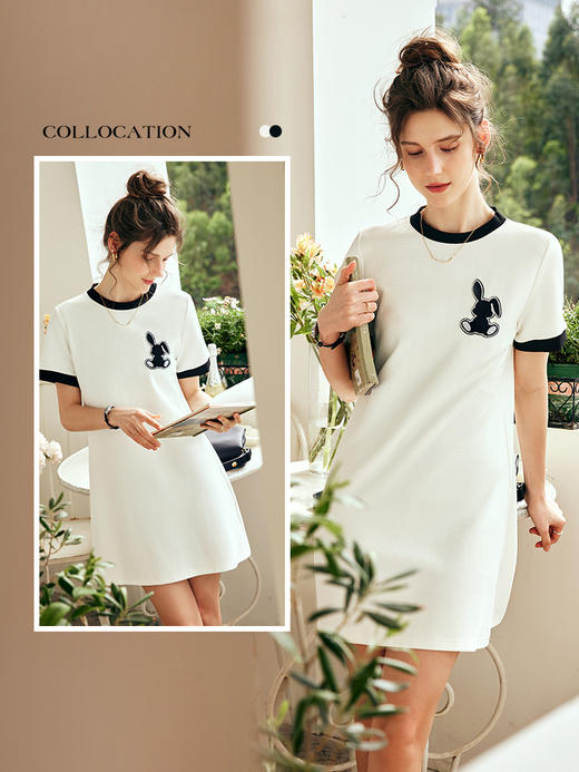 OLrain欧芮儿法式短袖T恤连衣裙女夏季2023年新款兔子刺绣卫衣裙 商品图3