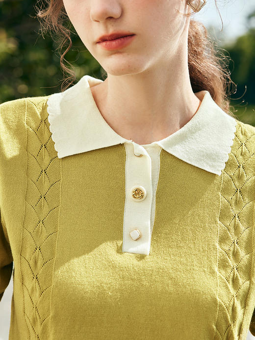 OLrain欧芮儿法式POLO领针织衫女夏季2023年新款宽松冰爽丝套头衫 商品图1