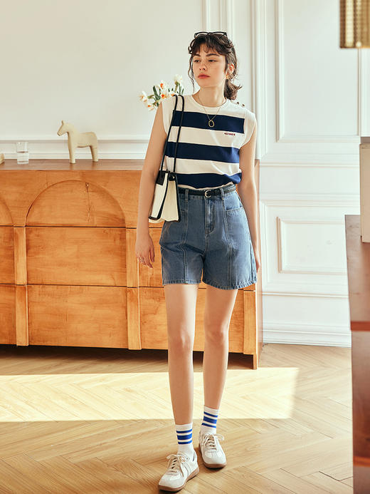 OLrain欧芮儿法式短款牛仔裤女夏季2023年新款高腰复古百搭A字裤 商品图2